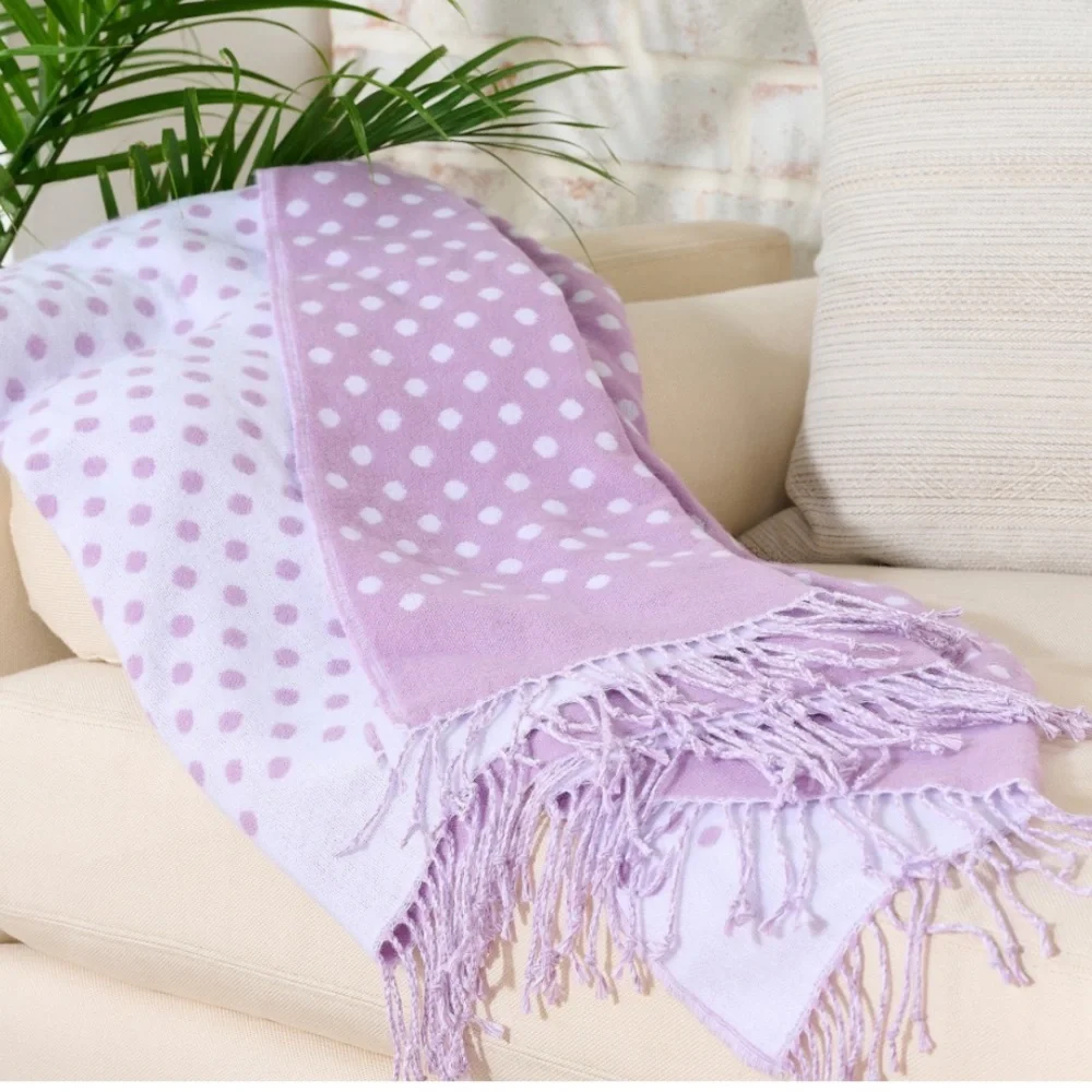 HOME REFLECTIONS Dot Throw with Fringe reversible In Lilac - Picture 1 of 13